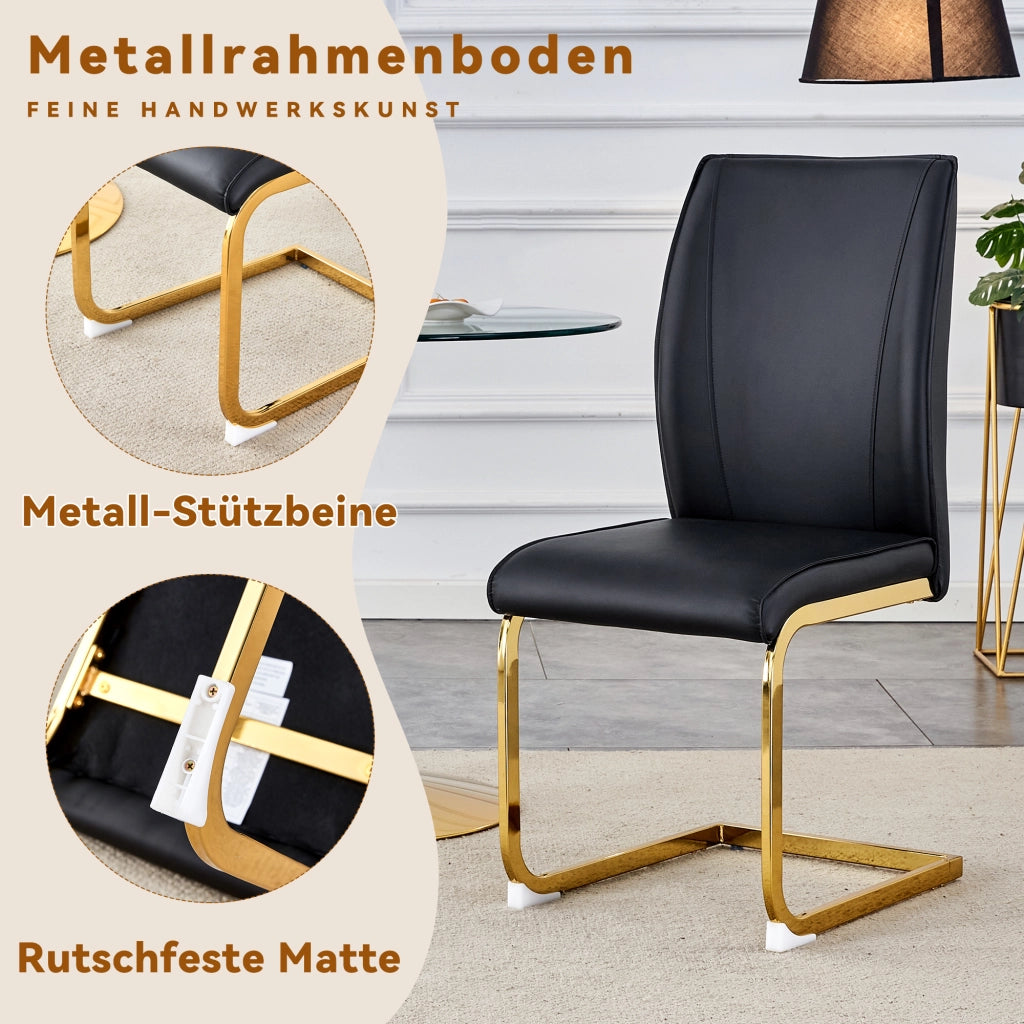 Sedia da pranzo con schienale ergonomico e gambe in metallo, in pelle PU, Nero e Oro