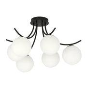 Plafoniera Moderna 6 Luci Coeo In Acciaio Nero E Diffusori In Vetro Opale