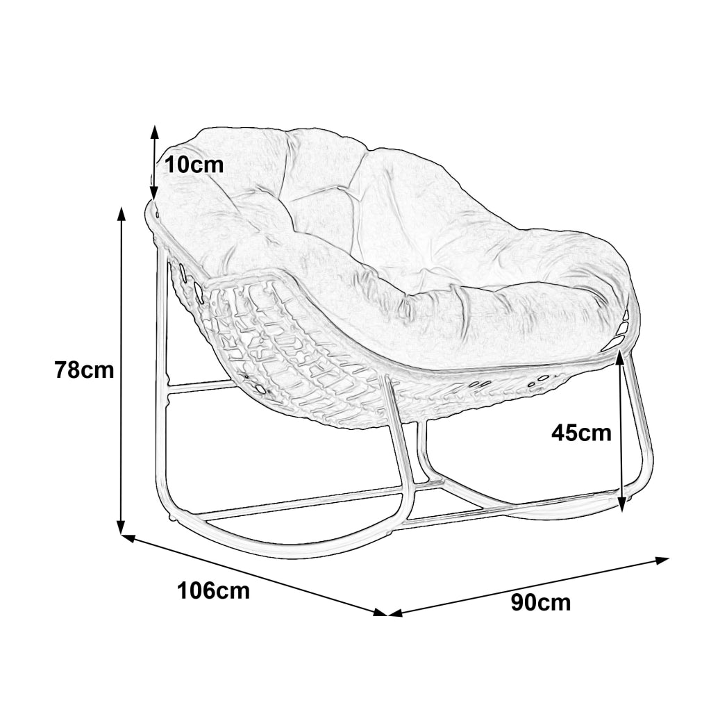 Sedia a dondolo in rattan sintetico intrecciato a mano 78x106x90 cm; bianca
