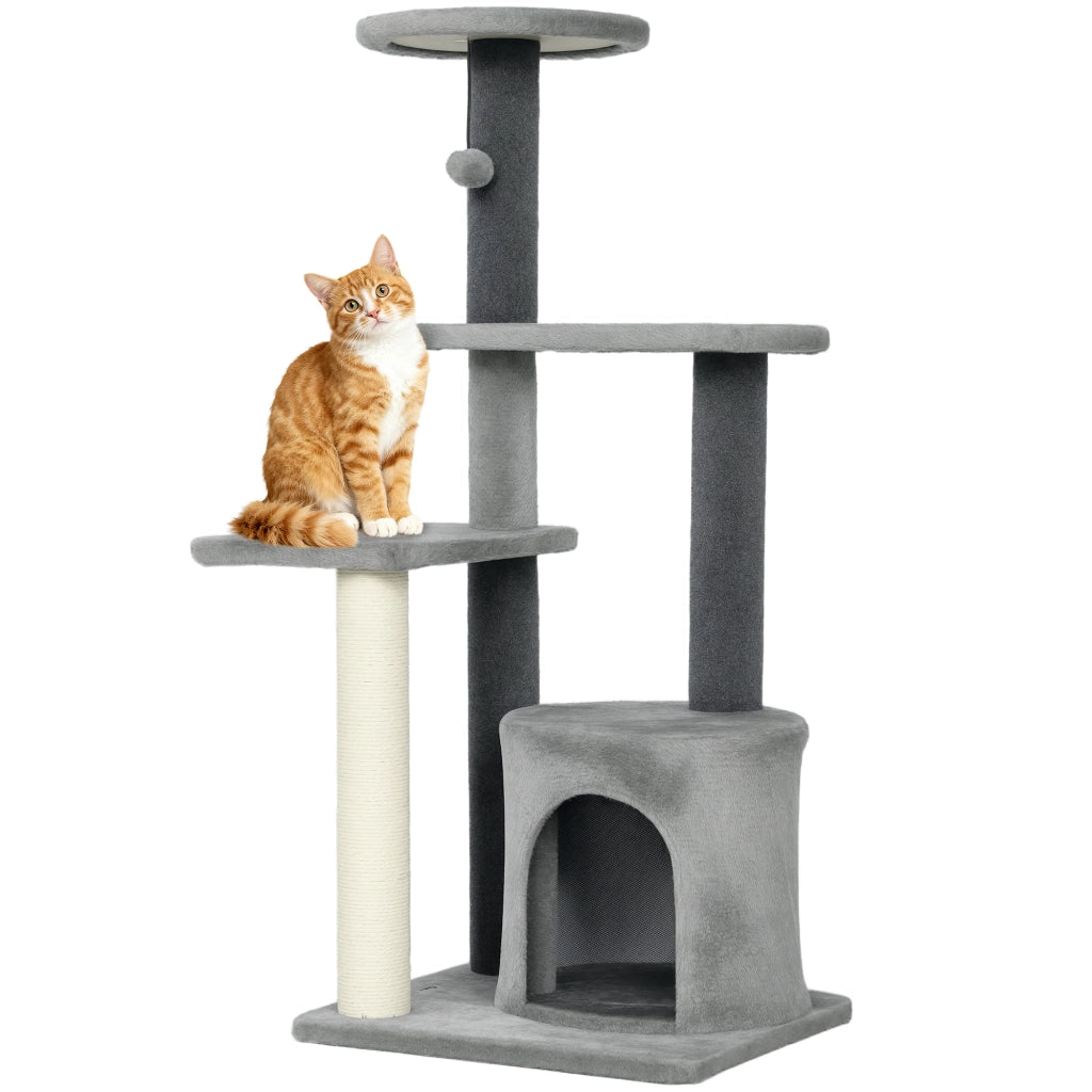 Arbre ¨¤ Chat con Piattaforme, Tana e Palla in Peluche, Paletti in Sisal ¨C zephmum ¨C Grigio 103 cm