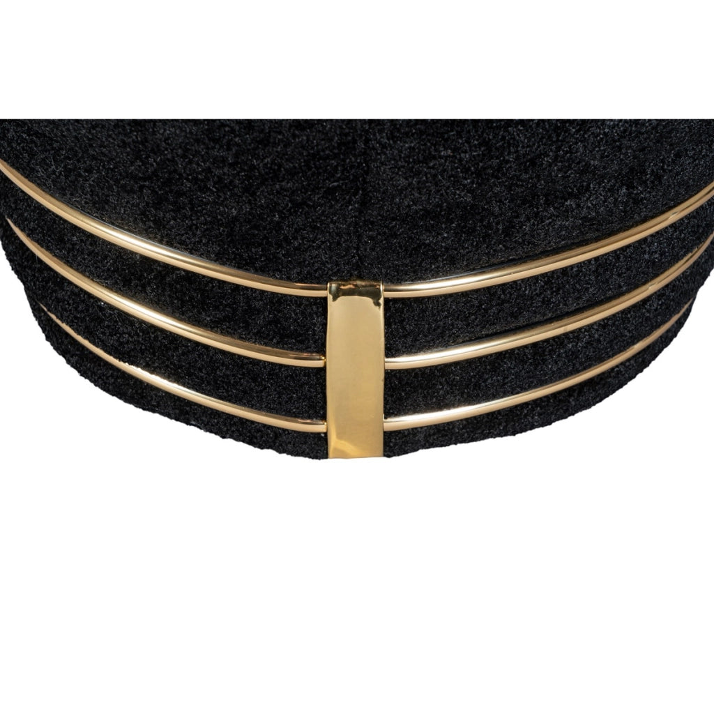 Pouf Doric 335 in velluto nero con inserti oro