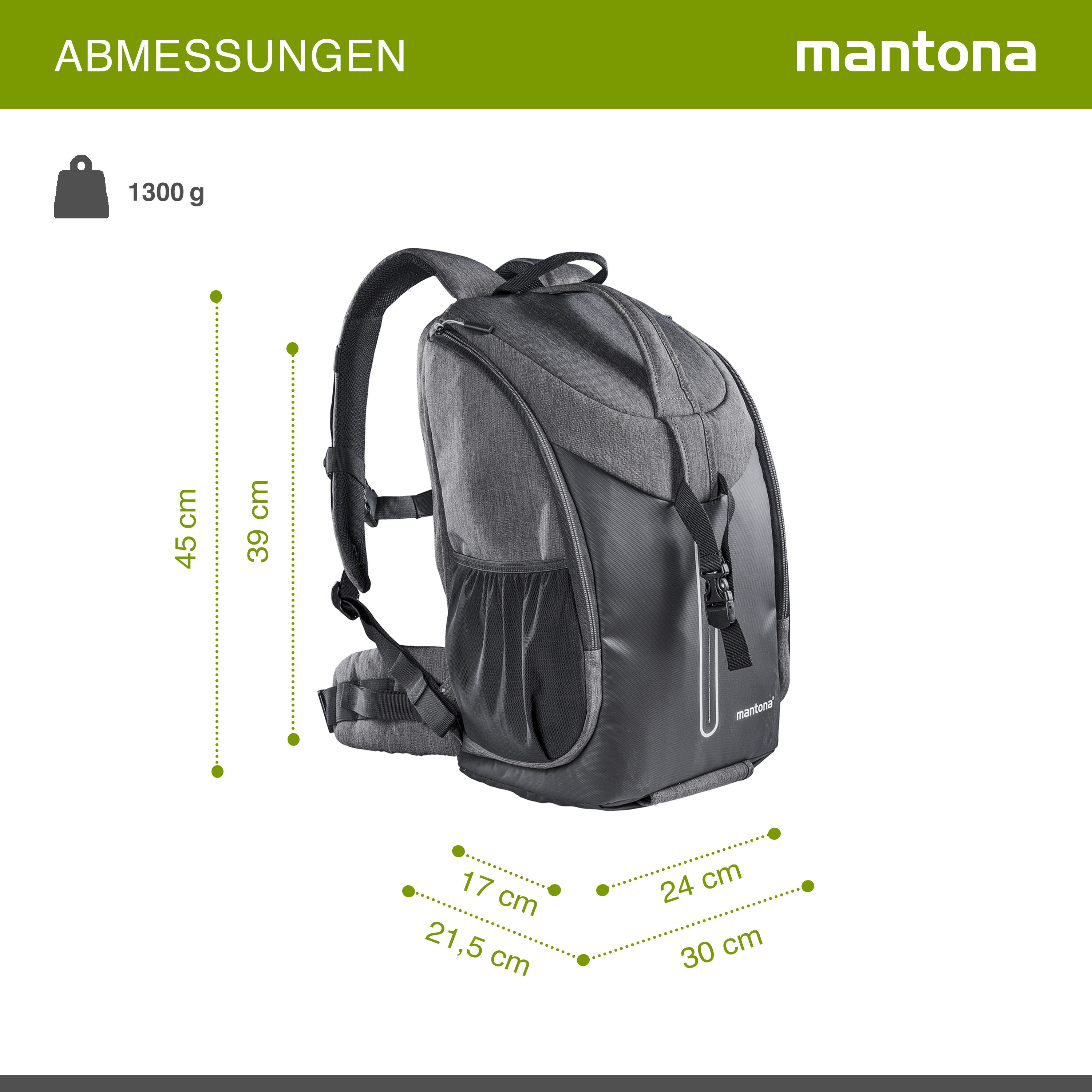Mantona Tallinn Zaino fotografico per fotocamera SLR DSLR, obiettivi e accessori, con supporto per treppiede e copertura antipioggia, scomparti regolabili