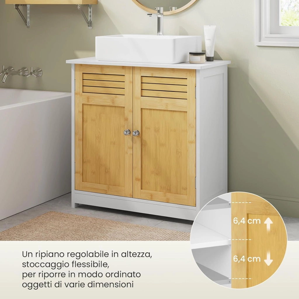 Armadietto Sottolavabo Mobiletto sotto Lavandino per Bagno con Due Ante in Legno