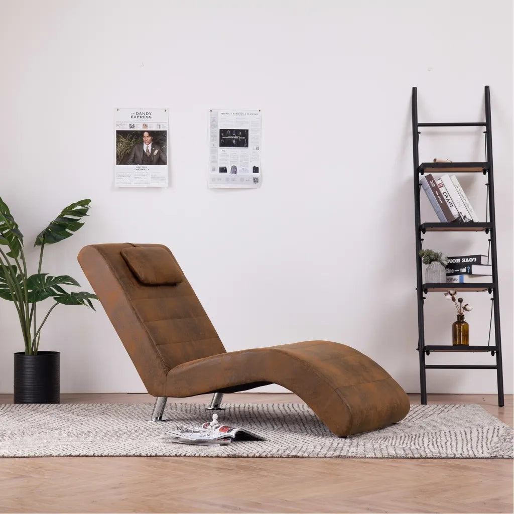 Sdraio con Cuscino Marrone in Pelle Sintetica Scamosciata CFW6905310