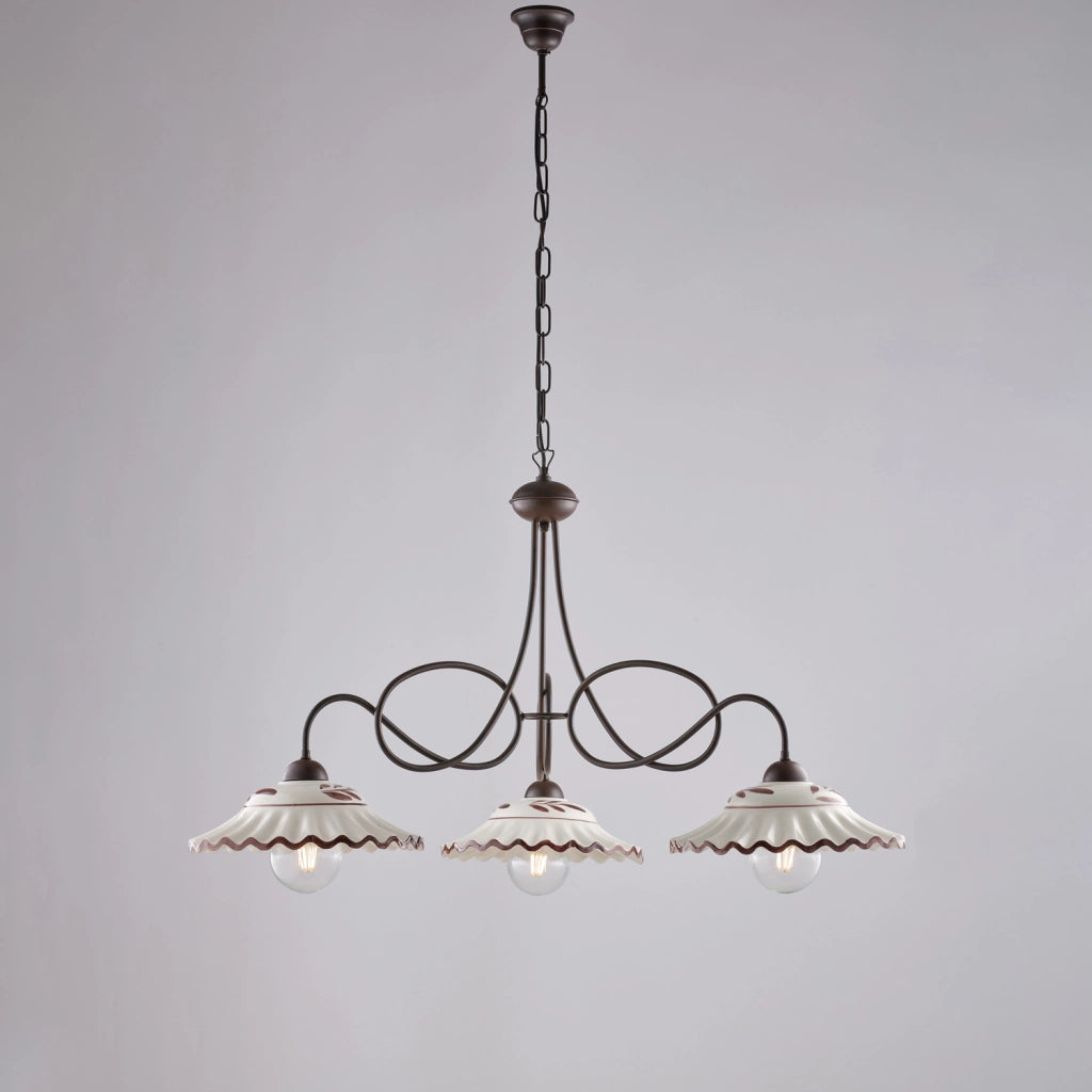 Lampadario Country Chic Bistrot 3 Luci Ruggine Con Ceramica Vietrese