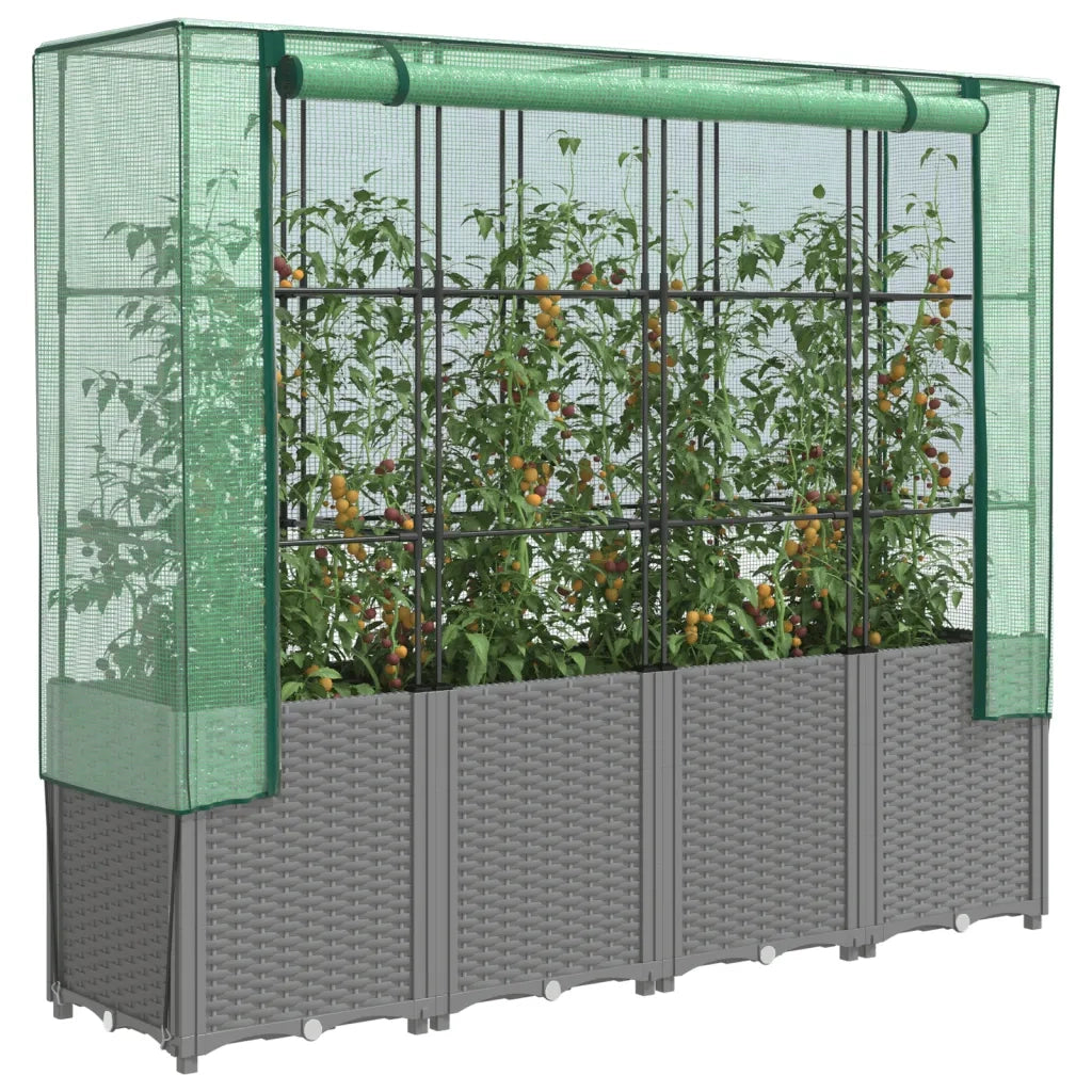 Fioriere | Cassetta per fiori | Letto Rialzato con Copertura Serra Effetto Rattan 160x40x153 cm