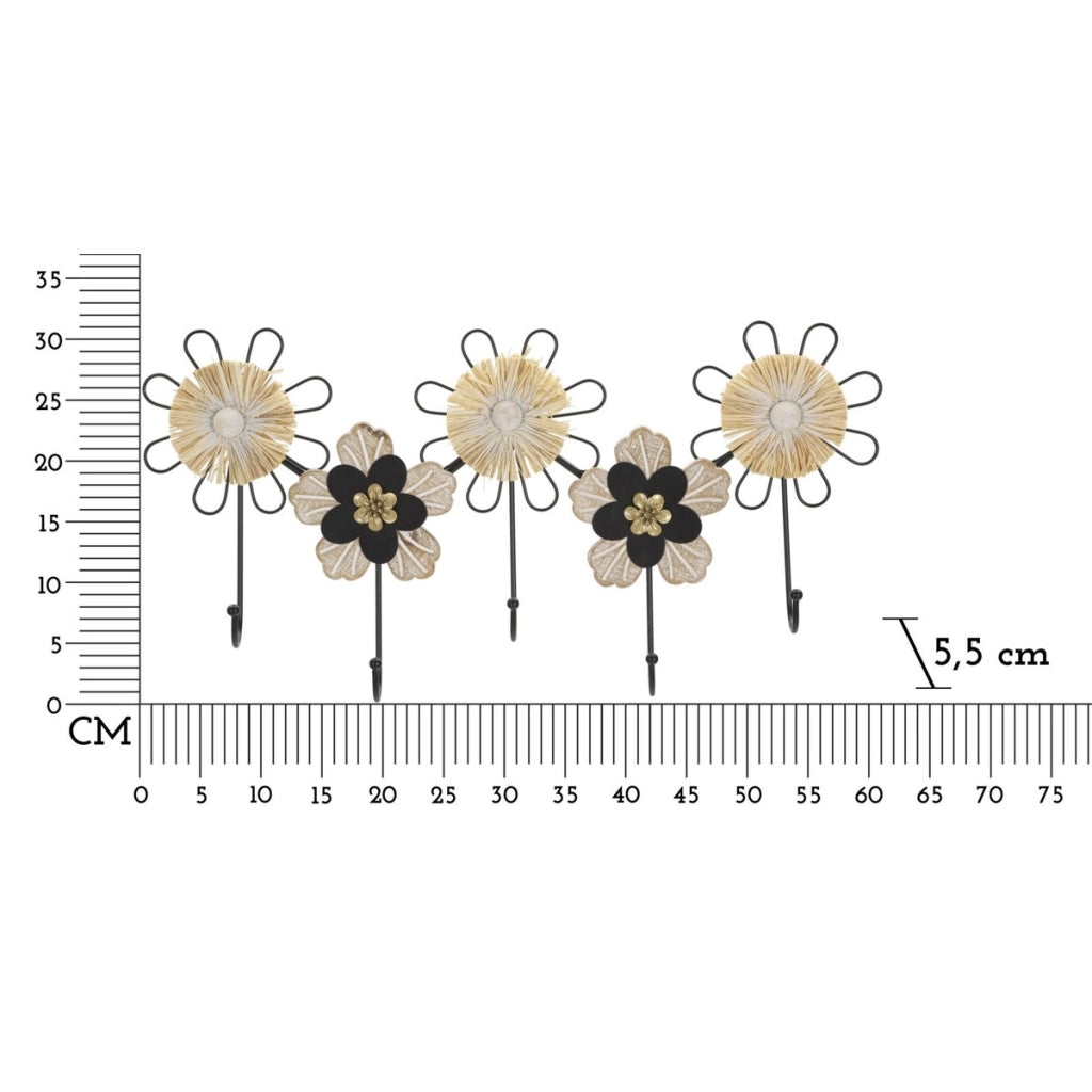 Appendiabiti da Parete Fiori 1, Marrone, Metallo, 61x5,5x30,5 cm