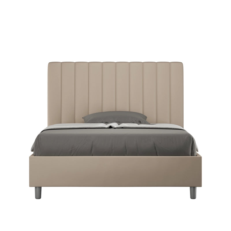 Letto imbottito Matrimoniale francese 140x190 cm Agueda - Similpelle,Tortora,Contenitore