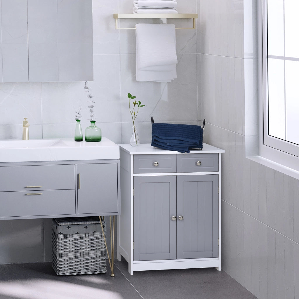 Mobile Bagno con 2 Cassetti e Ante ¨C Zephmum ¨C Grigio 60x30x75 cm