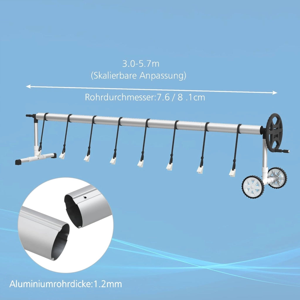 Avvolgitore per piscina, 3 – 5,7 m, dispositivo mobile per telone, sistema di avvolgimento premium con nastri e rullo regolabili, tipo C