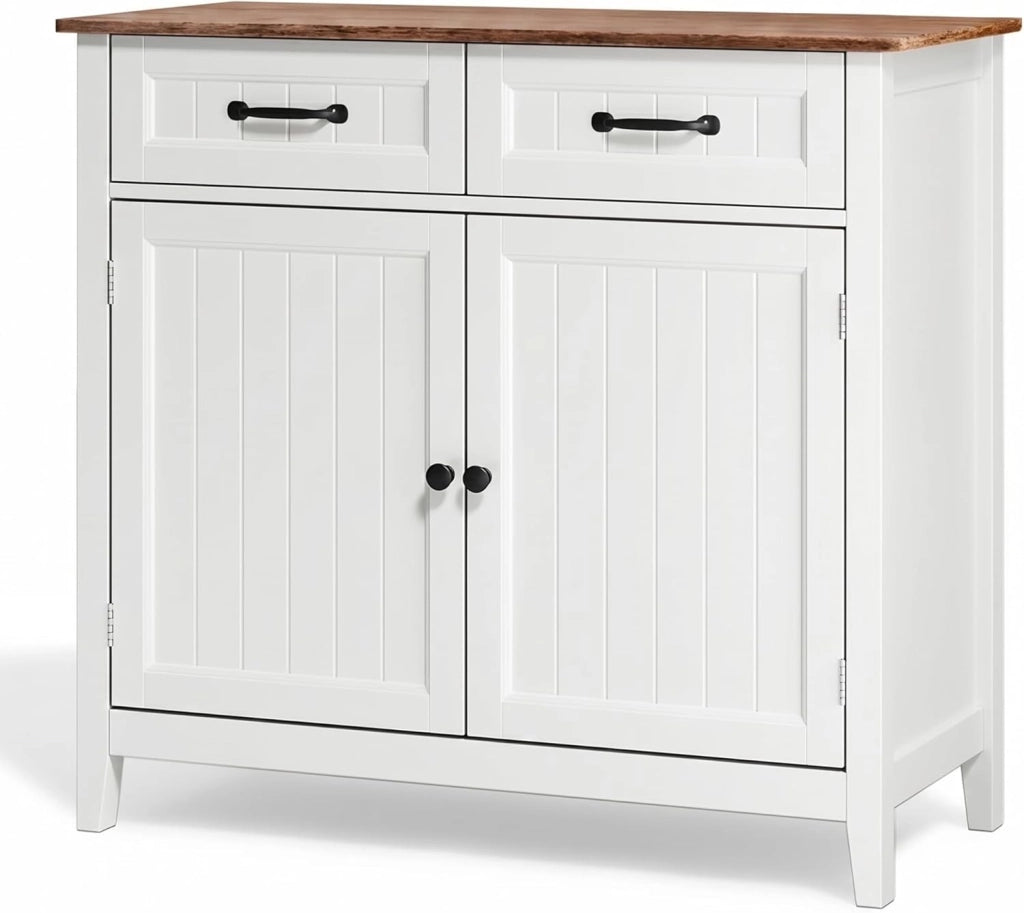 Mobiletto da Cucina, Credenza Ausiliaria con 2 Cassetti e 2 Ante per Cucina, Sala da Pranzo, Soggiorno, 90×40×82 cm,Retro