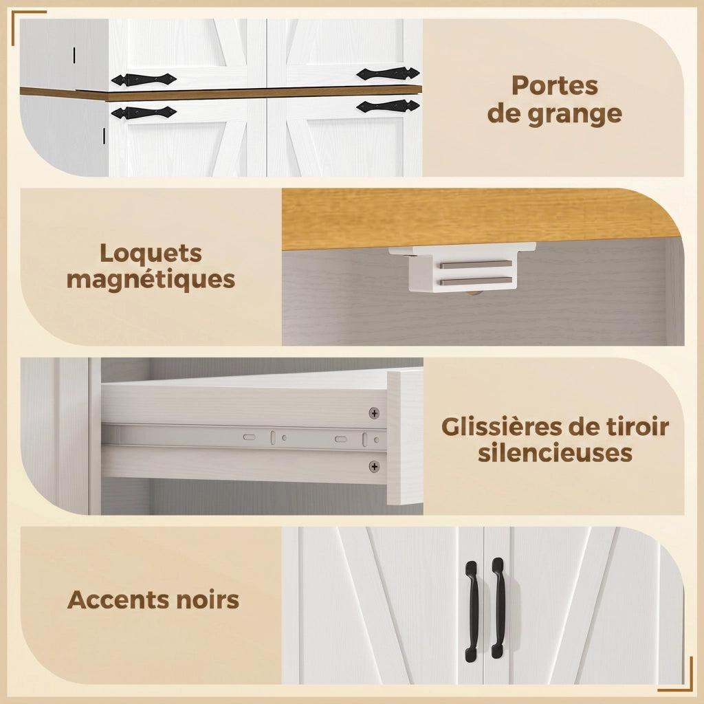 Armadio da cucina ¨C Minimal ¨C 4 ante, 3 cassetti, bianco, 76x40x182cm