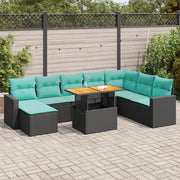Set Divani da Giardino 9 pz con Cuscini Nero in Polyrattan