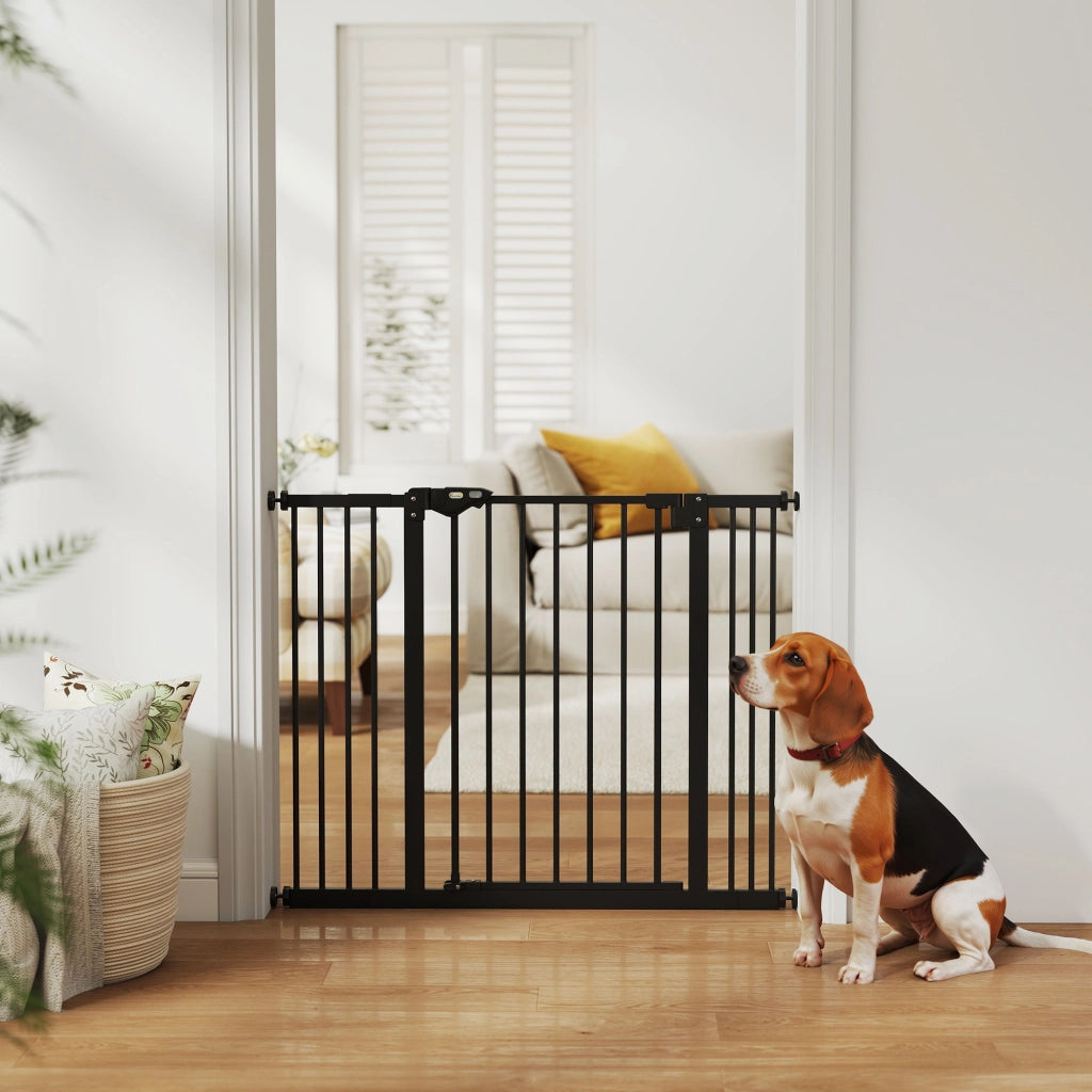 Cancellino per Cani a 2 Estensioni con Larghezza Regolabile fino a 100 cm e Chiusura Automatica, Nero