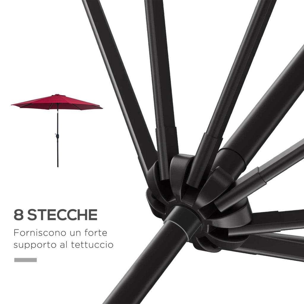 EasyComfort Ombrellone da Giardino 3x2.5 m Inclinabile con Palo Smontabile, in Metallo e Poliestere Rosso Scuro