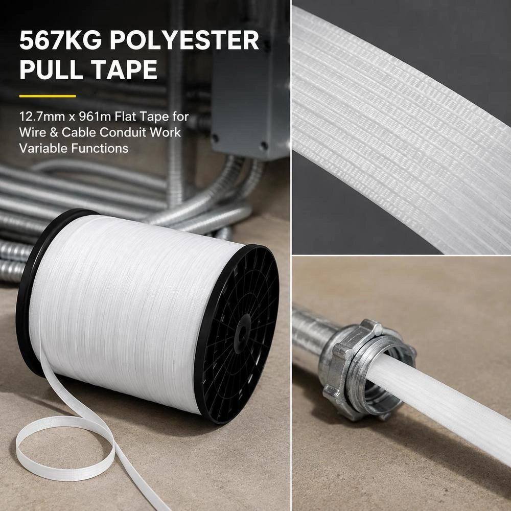 567 Kg Polyester Pull Strap, 961 M X 12.7 Mm Flat Strap For Wire And Cable Conduit Work, Variable Functions, Flat Rope For Pulling/loading/packing In All Weather Conditions