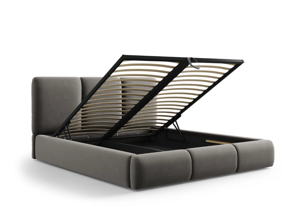 Cosmopolitan Design - Letto a cassettone con testiera "Nicolas" 180x200cm in velluto grigio chiaro 
