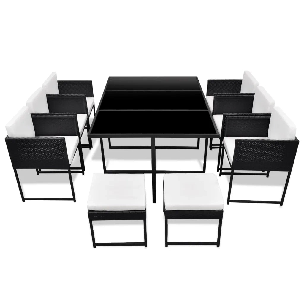Set da Pranzo da Giardino 11 pz con Cuscini in Polyrattan Nero 42760