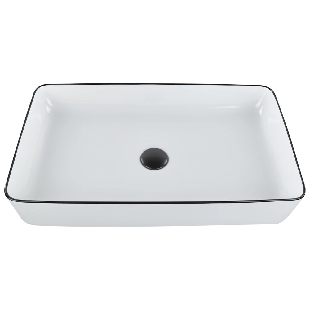 Lavabo da appoggio Bianco con bordo nero Ceramica lucida 610 x 350 mm Lavabo da bagno ovale