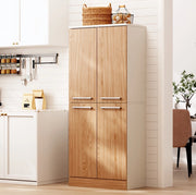 Mobile dispensa 76x42x180 cm con 4 ante e ripiani regolabili in MDF bianco e naturale