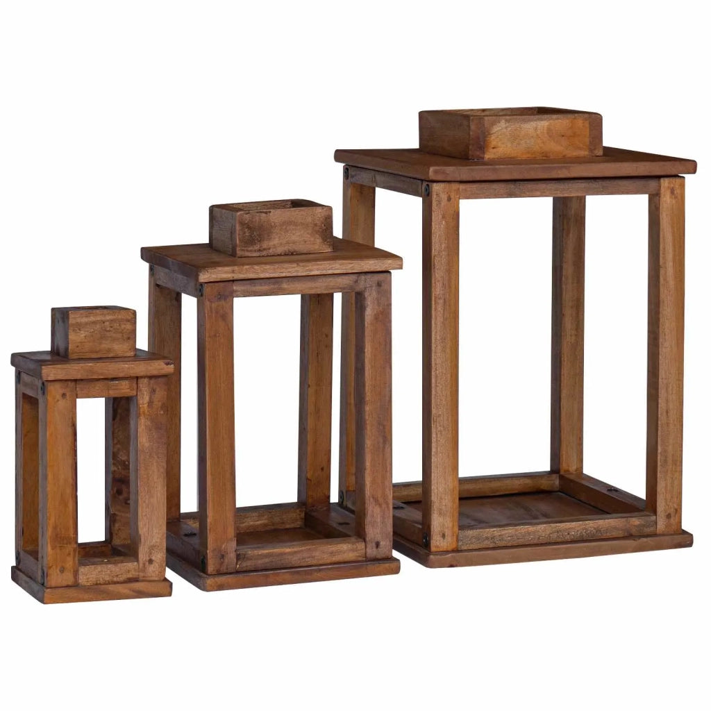 Lanterna 3 pcs Naturale Legno di Mogano 42012367