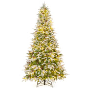 Albero di Natale artificiale pre-luminoso 225cm con rami articolati e 1135 punte, Albero di Natale foderato di neve-Alberi di Natale