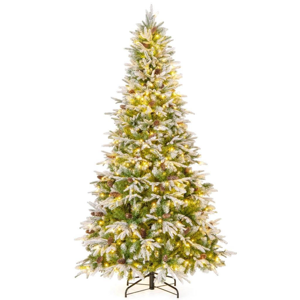 Albero di Natale artificiale pre-luminoso 225cm con rami articolati e 1135 punte, Albero di Natale foderato di neve-Alberi di Natale