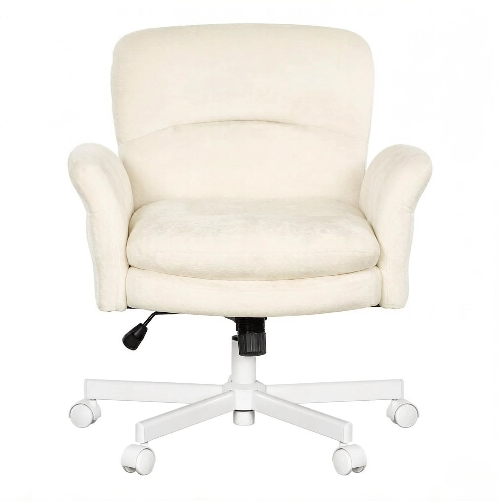 Sedia girevole beige in chenille, altezza regolabile