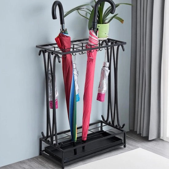 Paraplustandaard con 10 fori - Sostegno per ombrello - Rimossiabile - Piatto per gocce - Nero - Per uso domestico/ufficio - Sostegno per ombrello