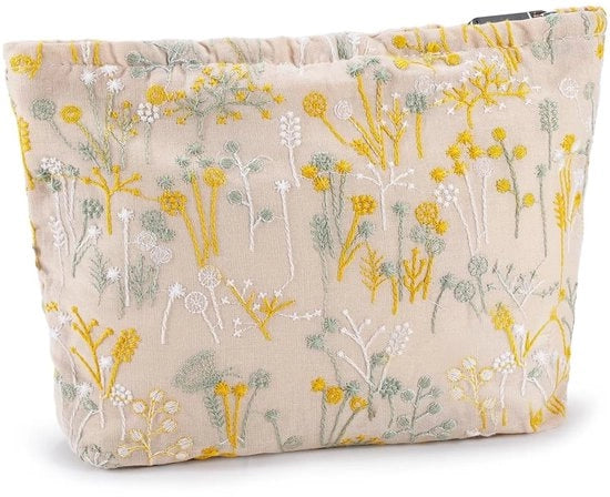 Organizzatore di trucco portatile - Borsa di tela - Etui di tela con organizzatore di trucco - 25 x 18 x 5 cm - Elegante stampa con ricamo