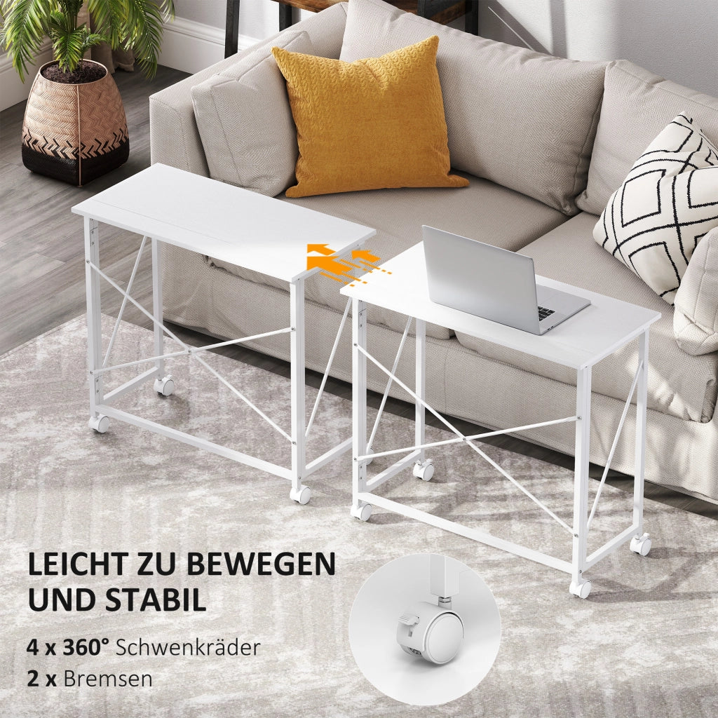 Scrivania con ruote pieghevole in metallo ¨C zephmum ¨C bianco 80x40x75 cm