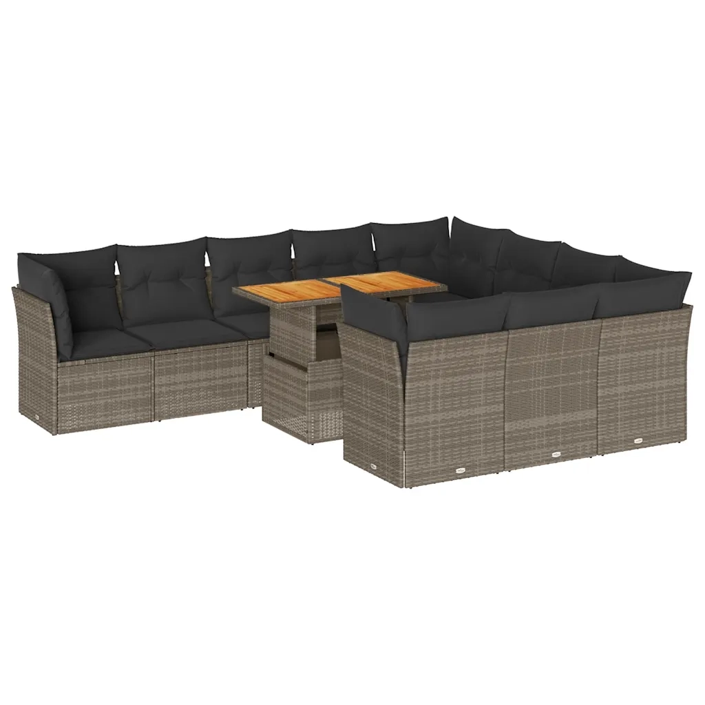 Set Divani da Giardino 11 pz con Cuscini in Polyrattan Grigio