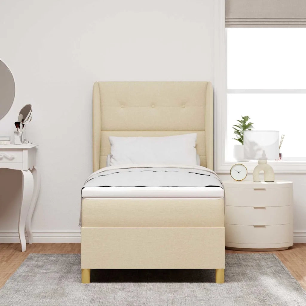 Letto a molle con materasso Crema 190 x 90 cm Tessuto 3340730