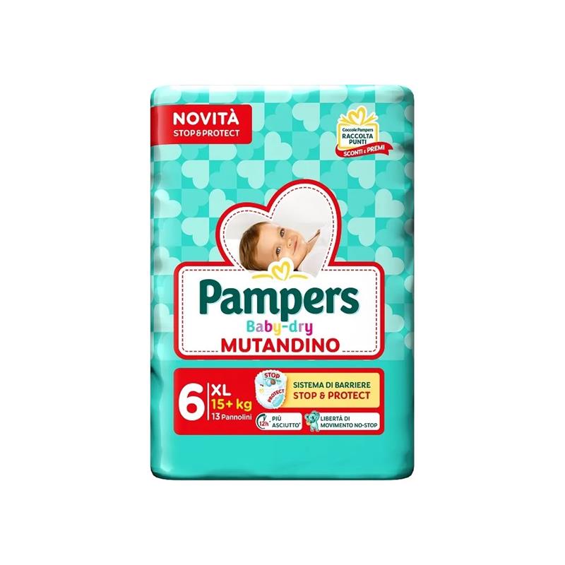 PANN PAMPERS BABY DRY MUTANDINO XL 15 + KG TG 16 SISTEMA DI BARRIERE LIBERTÀ DI MOVIMENTO NO-STOP 13 PANNOLINI
