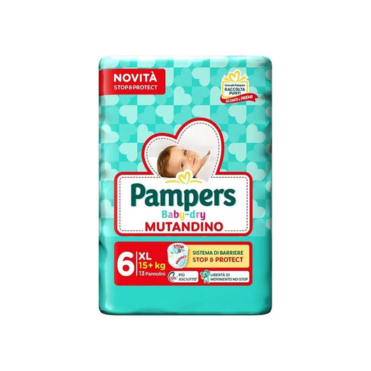 PANN PAMPERS BABY DRY MUTANDINO XL 15 + KG TG 16 SISTEMA DI BARRIERE LIBERTÀ DI MOVIMENTO NO-STOP 13 PANNOLINI