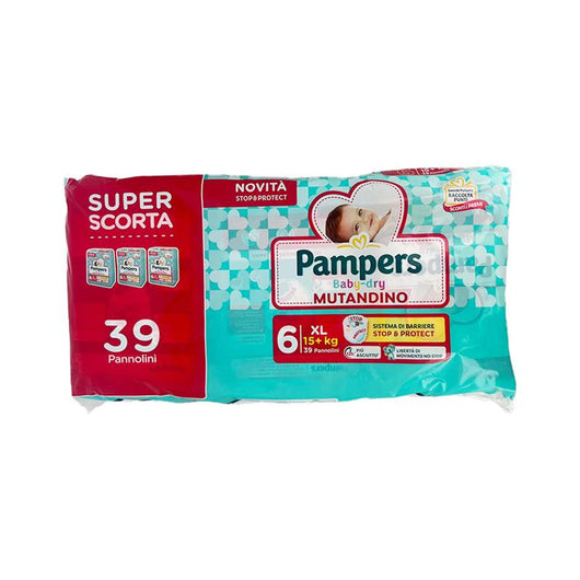 PAMPERS BABY DRY MUTANDINO TG 6 XL SISTEMA BARRIERA PIÙ ASCIUTTO 12H 15 + KG LIBERTÀ DI MOVIMENTO NO-STOP