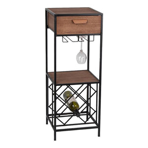 MOBILE PORTABOTTIGLIE DI VINO IN LEGNO E METALLO CON PORTABICCHIERI H 86.5X34X32.5 CM STILE MODERNO + CASSETTO