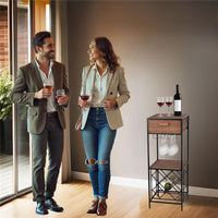 MOBILE PORTABOTTIGLIE DI VINO IN LEGNO E METALLO CON PORTABICCHIERI H 86.5X34X32.5 CM STILE MODERNO + CASSETTO