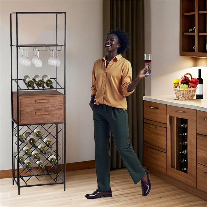 MOBILE PORTABOTTIGLIE IN LEGNO E METALLO CON PORTABOTTIGLIE E PORTA BICCHIERI H180X33X50CM CM A INCROCIO