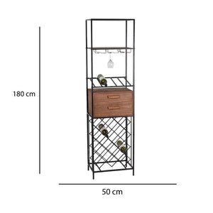 MOBILE PORTABOTTIGLIE IN LEGNO E METALLO CON PORTABOTTIGLIE E PORTA BICCHIERI H180X33X50CM CM A INCROCIO