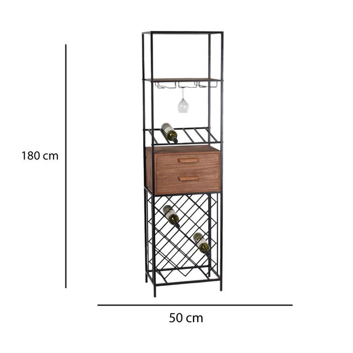 MOBILE PORTABOTTIGLIE IN LEGNO E METALLO CON PORTABOTTIGLIE E PORTA BICCHIERI H180X33X50CM CM A INCROCIO