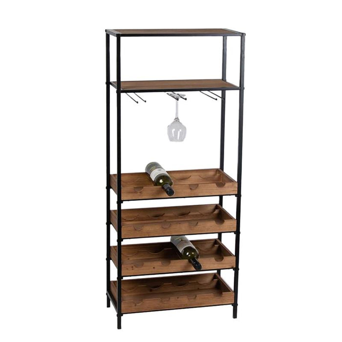 MOBILE PORTABOTTIGLIE LEGNO E METALLO CON PORTABICCHIERI H 119X26X51.5 CM PIEGHEVOLE E RICHIUDIBILE