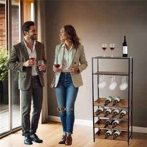 MOBILE PORTABOTTIGLIE LEGNO E METALLO CON PORTABICCHIERI H 119X26X51.5 CM PIEGHEVOLE E RICHIUDIBILE