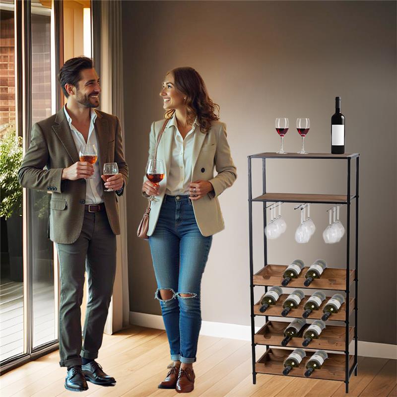 MOBILE PORTABOTTIGLIE LEGNO E METALLO CON PORTABICCHIERI H 119X26X51.5 CM PIEGHEVOLE E RICHIUDIBILE