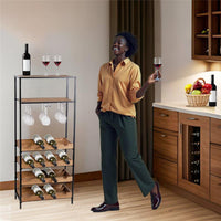 MOBILE PORTABOTTIGLIE LEGNO E METALLO CON PORTABICCHIERI H 119X26X51.5 CM PIEGHEVOLE E RICHIUDIBILE