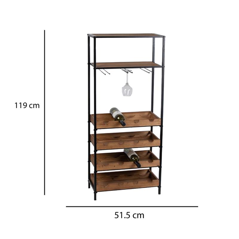 MOBILE PORTABOTTIGLIE LEGNO E METALLO CON PORTABICCHIERI H 119X26X51.5 CM PIEGHEVOLE E RICHIUDIBILE