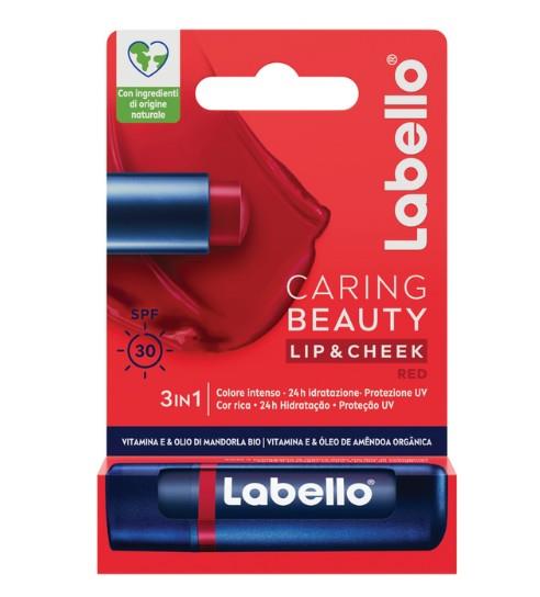 LABELLO BALSAMO LABBRA E GUANCE 3 IN 1 CON INGREDIENTI DI ORIGINE NATURALE VITAMINA E OLIO DI MANDORLA COLORE ROSSO