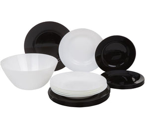 LUMINARC SERVIZIO DA TAVOLA LEA 19 PEZZI IN COLORE BIANCO E NERO 6 FONDI - 6 PIANI - 6 DA FRUTTA + 1 CIOTOLA