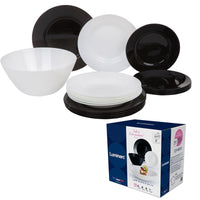 LUMINARC SERVIZIO DA TAVOLA LEA 19 PEZZI IN COLORE BIANCO E NERO 6 FONDI - 6 PIANI - 6 DA FRUTTA + 1 CIOTOLA