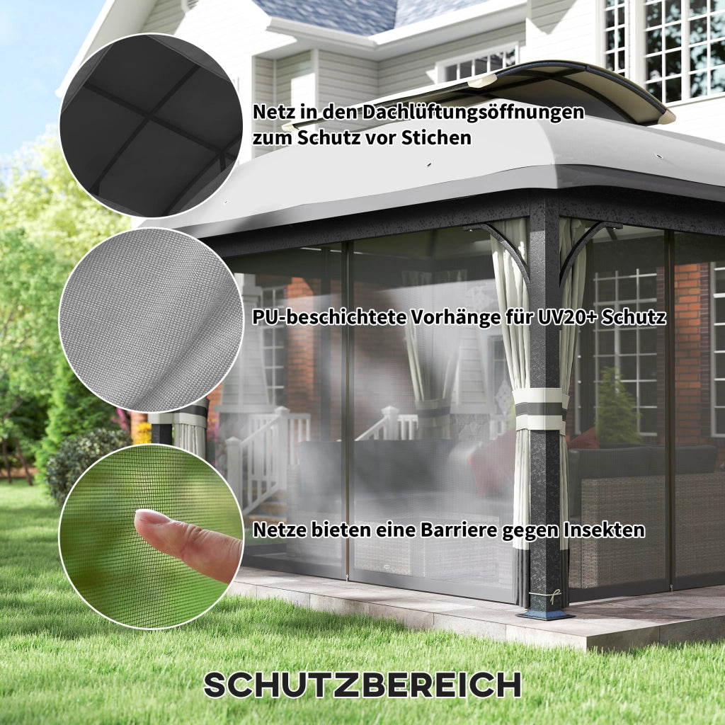 Gazebo da giardino ¨C zephmum ¨C grigio chiaro 330x400 cm con tende in rete